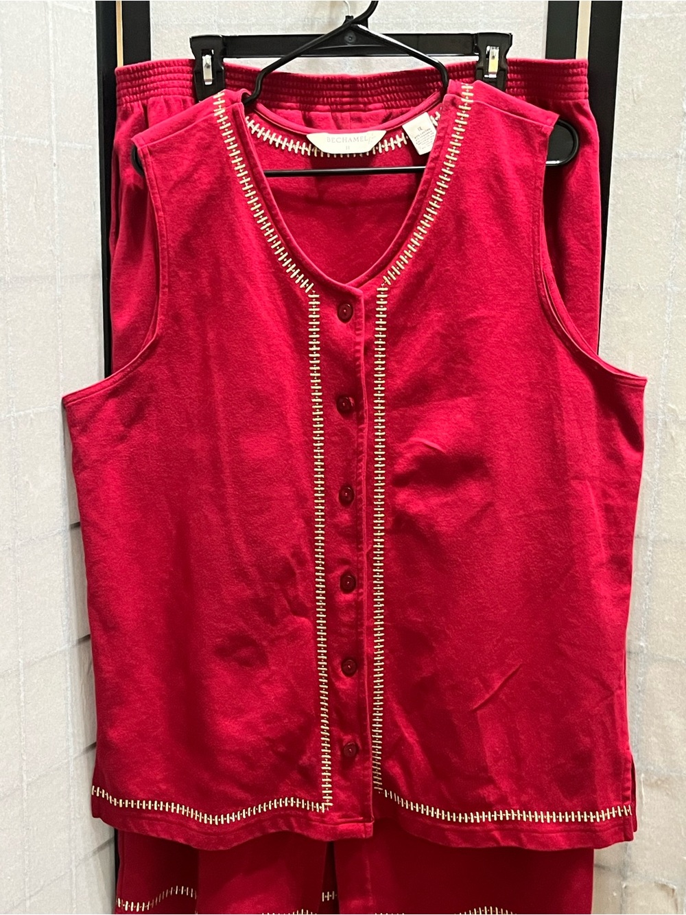 BÉCHAMEL Women's Red Button-Front VEST — Skirt SET WITH GOLD Stitching SIZE 1X
